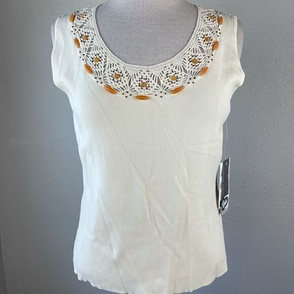NWT Josephine Chaus Cream Tank Top Size L - Picture 1 of 11